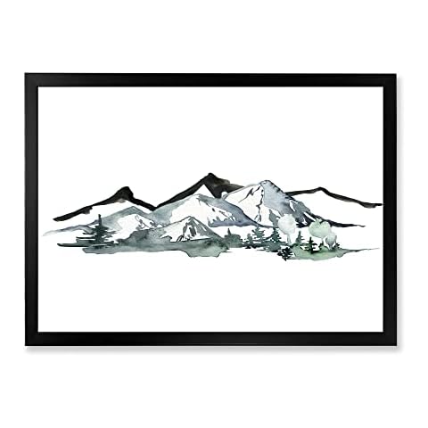 DesignQ Minimalistic Winter Mountains and Fir Forest I Modern Framed Wall Art Cover