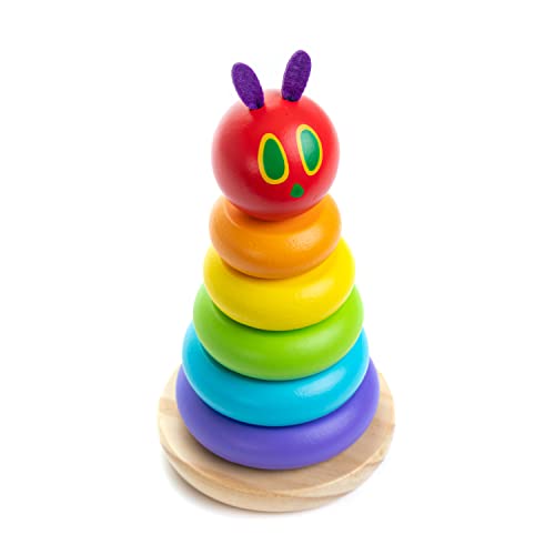 Image of World of Eric Carle, The Very Hungry Caterpillar Wooden Stacker with Colorful Rainbow Rings, 7 Inch Stacking Solid Wood Educational Developmental Toy –Sorting and Stacking