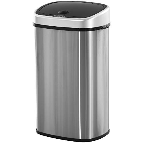 HOMCOM Poubelle automatique Poubelle de cuisine avec capteur infrarouge 58L argent L40,9 x l28,9 x H68 cm