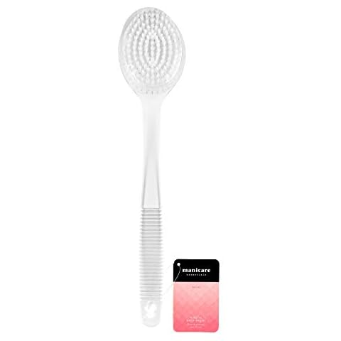 Manicare White Plastic Bath Brush, Exfoliating, Long Handled Spa Shower Brush, Non Slip Handle, Back Washer, Good For Circulation, Cellulite And Dry Skin, Dry Brushing, Back And Body Scrubber Cover