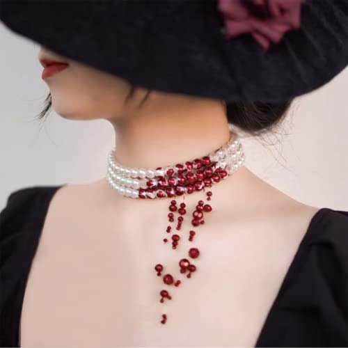 Dripping Blood Choker Imitation Pearls Halloween Party Necklace Vampire Party Costume #TOP1