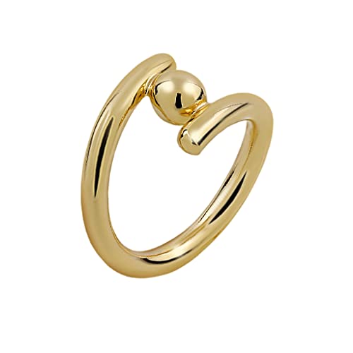 VIORET  Anillo para Mujer Cruzado con Bola de Estilo Básico Chapado en Oro de 18k (Medida de 15,9 a 16,6 mm de diámetro interior que equivale a Talla 10) Grosor del anillo de 2 a 2,5 mm. Bola de 5 mm.