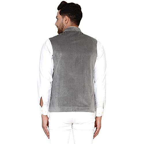 Image of Veera Paridhaan Men's Velvet Solid Green Nehru Jacket NEW