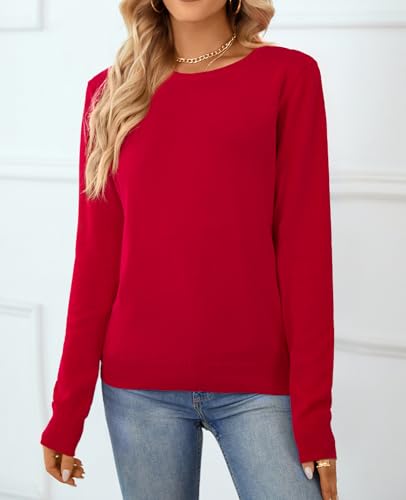 Image of QUALFORT Women's 100% Cotton Sweater, Basic Lightweight Long Sleeve Pullover