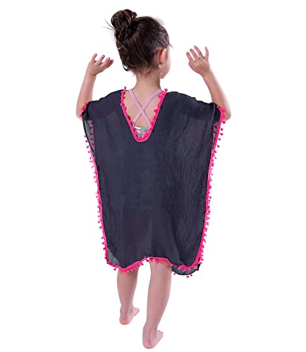 MissShorthair Girls Swim Cover Up Beach Swimwear Coverup Swimsuit Wraps with Pom Pom Trim - Thumbnail 3