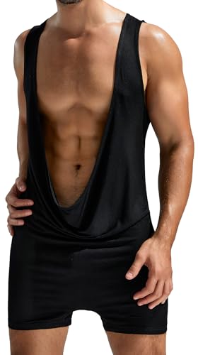 SEAUR Men's Sleeveless Pajamas Athletic Supporters Wrestling Singlets One Piece Lounge Bodysuit Sport Boxer Fitness Jumpsuit