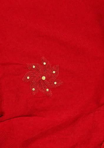 Image of YOUTHQUAKE Flower Embroidered Diamond Work Chiffon Dupatta for Womens & Girls With 4 Side Lace