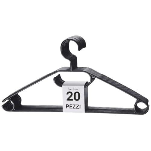 Berlona Grucce con Gancio Girevole a 360° | Set da 20 Appendini in Plastica Antiscivolo | Design Salvaspazio Prodotto in Europa | Per Cappotti Leggeri, Maglioni, Camicie e Cravatte | Nero