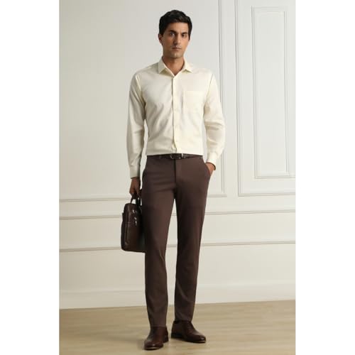 Image of Van Heusen Men Mid Rise Move Labs Knitted Premium Trousers | 360 Degree Stretch| Auto-Flex Waist Band |Wrinkle Free