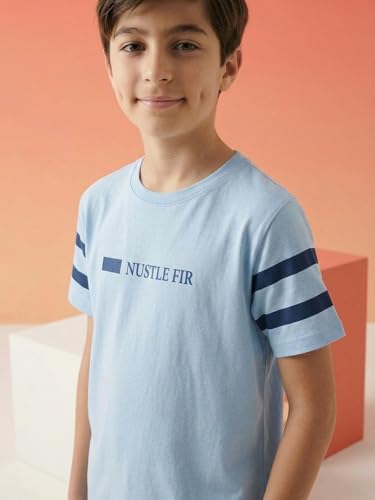 Image of Li'l Tomatoes Boys 100% Cotton Night Suit Set | Half Sleeve T-Shirt & Shorts | Color Block & Typography Print | Soft & Breathable Sleepwear | Casual Summer Wear | 9-16 Years