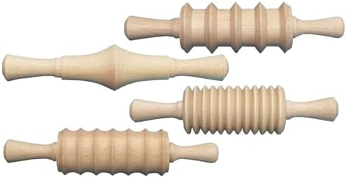 Chenille Kraft Clay and Dough Patterned Wooden Rolling Pins - 8 1/4 inches - Set of 4 - Brown