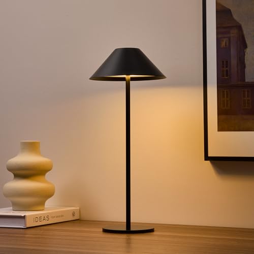 Bojim Cordless Table Lamp, Portable Battery Operated LED Lamp, 3 Color Stepless Dimming Touch Lamp, for Bedroom/Living Room/Patio Waterproof Black Table Lamp