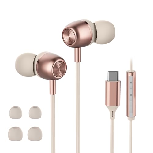 USB C Headphones for Samsung S26 S25 S24 S23 FE S22 S21 S20 A53 A54 Wired Earbuds Metal in-Ear Type...