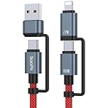 SOOPII 100W 6.6FT Multi USB C Charging Cable,4 in 1 C/A to C/IP Fast Charger Cable,PD 5A Nylon Braided Multiple Charging Cord for Phones,Tablets,Laptops and More (Red)