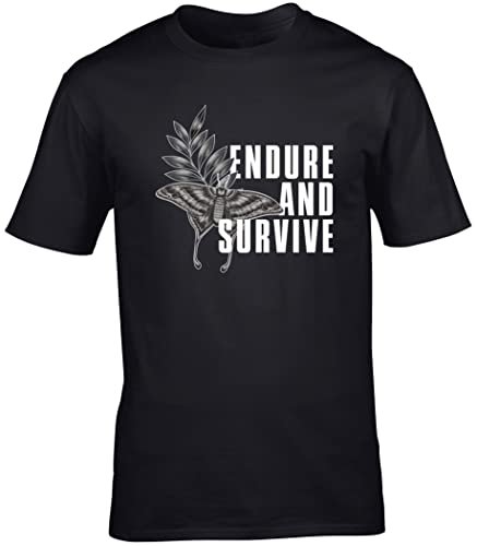 Image of Hippowarehouse Endure and Survive - Moth Ferns Fireflies Unisex Short Sleeve t-Shirt (Specific Size Guide in Description) Black
