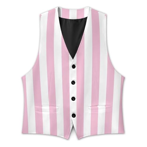 Pink And White Stripes Men's Suit Vest Slim Fit V-Ncek Waistcoat Business Casual Vest3