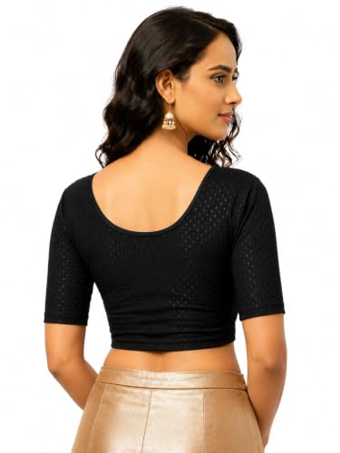 Image of Fressia Fabrics Pure Cotton 4-Way Stretch Readymade Blouse for Women | Free Size to 4XL Stretchable Round Neck Dobby Cotton Half Sleeve Readymade Saree Blouse for Women Stylish