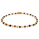 Natural Baltic Amber Necklace 13 inches - Knotted Between Beads- Polished Amber Beads- Multicolor