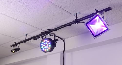 Image of ALZO Suspended Drop Ceiling Mount Light Bar – 6 Ft Aluminum DJ & Stage Light Mounting Bar for T-Bar Grid Ceilings – 40 lb Capacity, 3 Adjustable Mounting Clips, 15 ft 3-Outlet Power Cord – Black