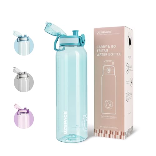 UZSPACE Gourde Sport 1L - Gourde Adulte Transparente sans BPA avec Poignée - Étanche Bouteille d'eau -Idéal pour Fitness et Voyage, Vert
