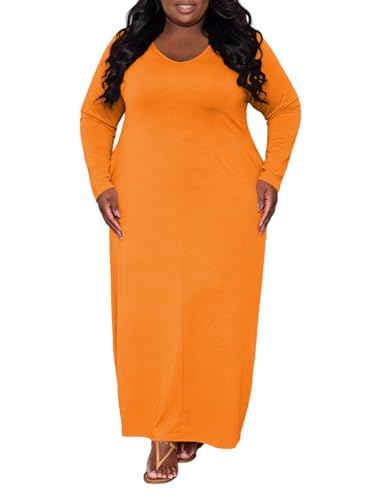Image of TOPSRANI Womens Plus Size Maxi Dresses for Women Oversize Casual Short Sleeve V Neck Loose Plain Solid Trendy Summer Dress