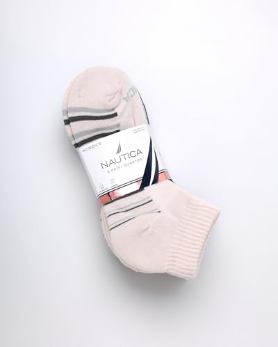 Image of Nautica Womens Quarter Socks Athletic Cushion Moisture Wicking Socks 6 Pack | Stretch Performance Dri-Motion Fabric, Cushioned with Arch Support, Breathable Mesh Panels, Quarter Cut, Shoe Size 4-10