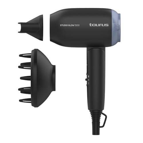 Taurus Studio Glow 1500, secador de viaje bivoltaje 110 y 240v, 1400W, plegable, 2 velocidades, 2 temperaturas, muy ligero y compacto.