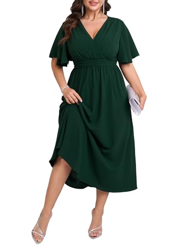 SHESTARR Womens Plus Size Wrap V Neck Dress Short...