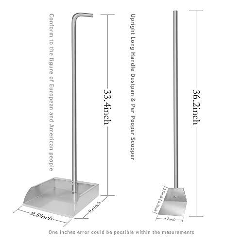 Image of Heavy Duty Stainless Steel Pooper Scoopers Set,33.4 '' Dustpan and Spade Poop Scoop Set for Indoor Outdoor Cleaning Easy Wash,Extremely Durable Upright Standing Garbage Shovel for Pet