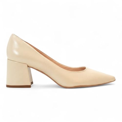 Scarpin Clássico Polo London Club em Couro Confort Salto Baixo Bloco leve e confortável (Marfim, BR, Adulto, Numérico, 36)