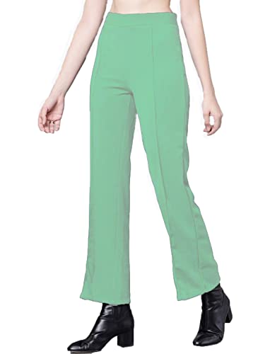 Image of Mehrang Cotton Blend Bootcut Parallel Trouser Pants for Women Regular Fit, Bellbottom Straight Pants for Womens