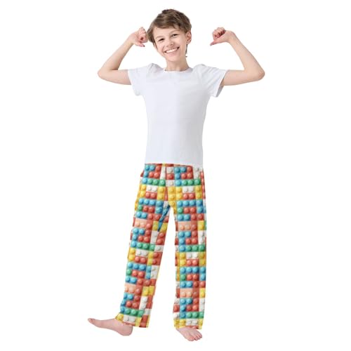 Pajama Bottoms, Pajamas Pant Building Brick Blocks Lounge Wear Casual Colorful Sleep Long Pants Soft Pjs Sleepwear2