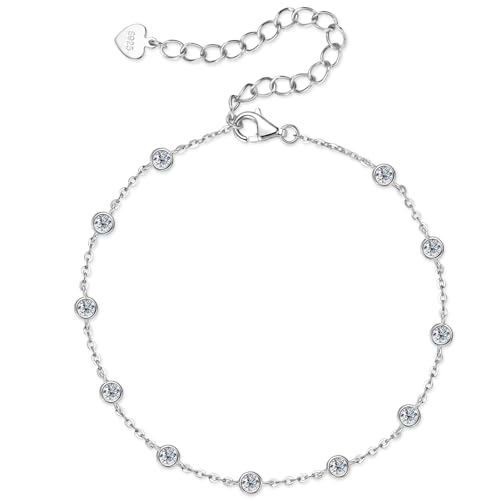 Bezel Moissanite Link Bracelet 0.66cttw D Color VVS1 925 Sterling Silver Adjustable Dainty Bracelets for Women Wife Birthday Jewelry Gifts