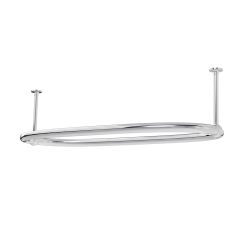 SATOH Oval Shower Curtain Rod for Bathroom Ceiling Mounted Low Carbon Steel Chrome Shower Curtain Rail for Clawfoot Tub Curtain Rod with Adjustable Ceiling Support - 43x25 Inch (Free Curtain Hooks)