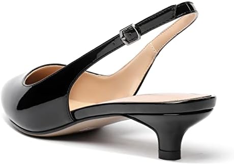 SHOWFOREST Women's Black 1.5 Inch Patent Slingback Low Heel Kitten Buckle Pointed Toe Pumps Office Work Dress Shoes Size 8.5 - Zapatos de Vestir para Mujer | Image 6