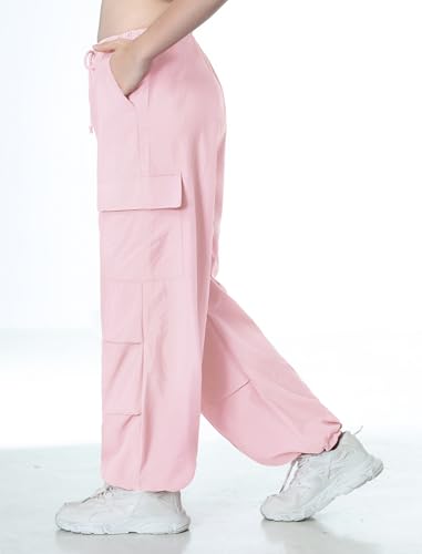 Image of EXARUS Girls Parachute Pants Cargo Hip Hop Wide Leg Baggy Y2K Teen | Tween Casual School Dance Streetwear with Pockets Elastic Waist Youth Junior Kids Bottoms Hiking 8-14Y