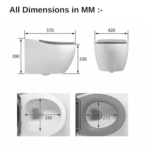 Image of B Backline Elite Ceramic Rimless Wall Hung Western Toilet /Water Closet /Commode /European Commode With Soft Close Toilet Seat Cover - P Trap 57 X 39 X 42 Cm (Black Matt White) (5 Years Warrenty)
