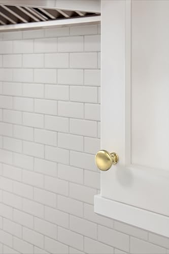 Image of Amerock 1-1 /4 inch Round Edona Polished Brass Cabinet Knob | Durable Zinc drawer knob and cabinet hardware, ideal for kitchen cabinets, bathroom vanities, dressers, and furniture