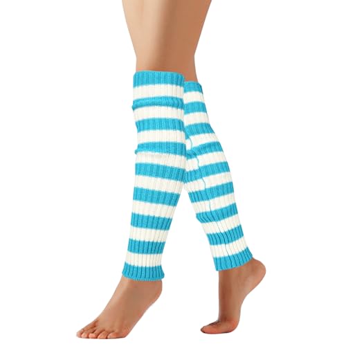 Image of Benefeet Striped Leg Warmers for Women & Girls - Ribbed Knit Soft Colorful Long Warmers for 80s 90s Dance Party