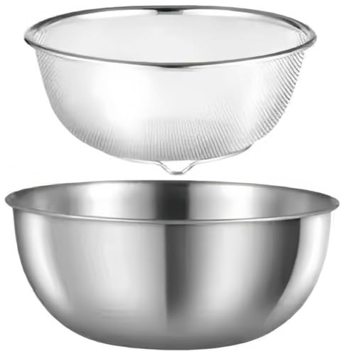 Blinxoこめとぎボウル 316 ステンレス鋼 米とぎボウル さい 水切りバスケット 2点セット 厚い手 耐久性 軽量 丈夫 ボルコラ ボウル 水切りボール 食洗機対応 多機能 ざる 野菜みずきり果物洗い キッチン用品 一人暮らし 家庭用 業務用 (直径
