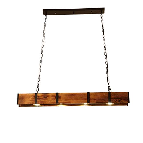 Lustre en bois rétro avec 4 spots LED suspendus pour table à manger et salon style industriel