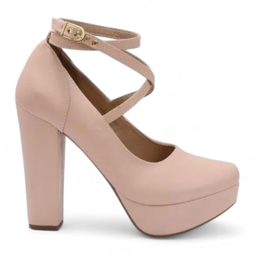 Scarpin Meia Pata Salto Grosso de Amarrar na Perna