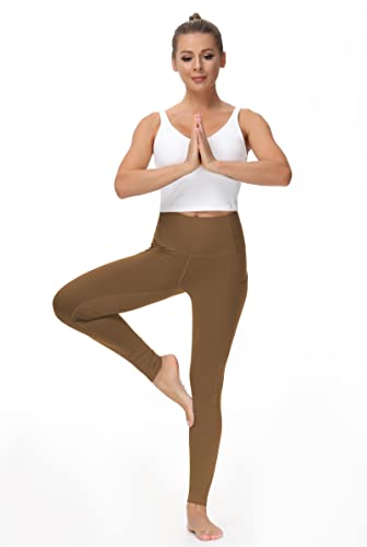 Image of THE GYM PEOPLE Thick High Waist Yoga Pants with Pockets, Tummy Control Workout Running Yoga Leggings for Women