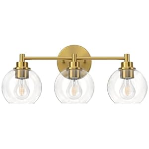 VONLUCE Bathroom Light Fixtures, 3-Light Bathroom Vanity Light with Globe Glass Shades E26 Sockets, Vanity Lights Over Mirror for Bedroom Hallway Living Room, Gold Finish