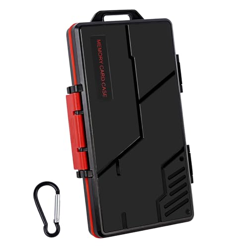 Waterproof Memory Card Case with Carabiner Shockproof SD/TF/CF/XQD Holder for 25 Cards IPX5 Water-Resistant Protective Storage Box for Camera Accessories