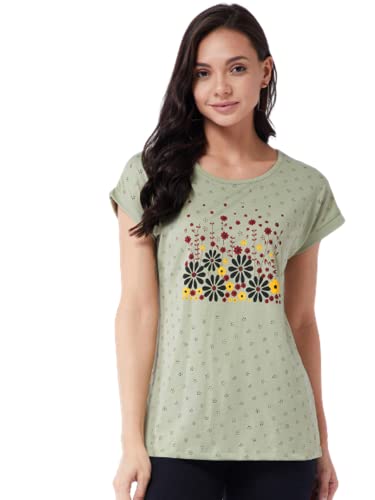 Image of Modeve Women Printed Cotton Blend Half Sleeve Round Neck T-Shirt for Summer