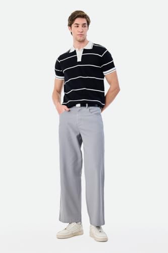 Image of SNITCH Men Casual Wear Trousers| Regular Fit Mid Rise Solid Wide-Leg Pants | 100% Linen Breathable & Lightweight Fabric for Summer, Office & Outings