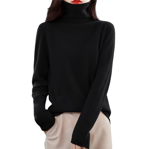 Suéter de punto cálido para mujer, cuello alto, mezcla de lana suave, manga larga, ajustado, casual, para mujer, 02#_negro, XL