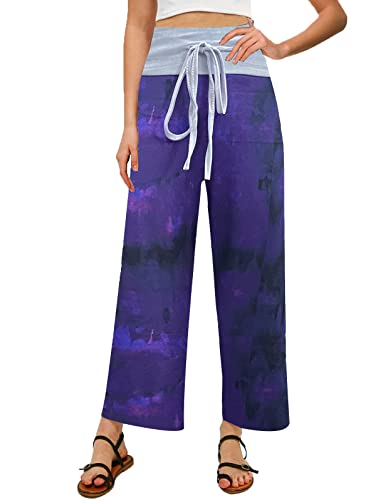 Image of NEWCOSPLAY Women's Comfy Pajama Pants Casual Drawstring Palazzo Lounge Wide Leg Pants