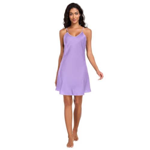 Chemise de nuit en soie violette réglable contre la chaleur